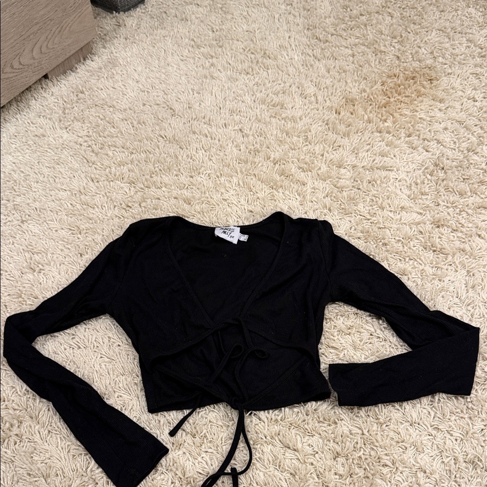 Princess Polly Black Long Sleeve Tie-Front Top